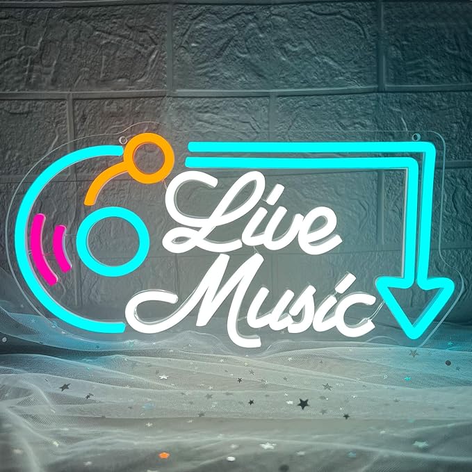 Live Music Neon Sign, Music LED Neon Lights for Wall Decor, Dimmable Live Neon Light Sign, Neon Live Sign Light up Sign for Bar Studio Bedroom Party Present Club Handcrafted Nightclub Parties