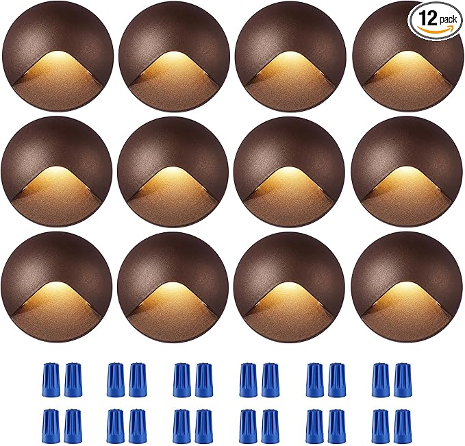 CLOUDY BAY [12 Pack] Anti-Glare Low Voltage LED Deck Lights - 12-24V Recessed Step Riser, IP65 In-Ground Outdoor, 2700K Warm White, Aluminum Housing, Oil Rubbed Bronze Finish