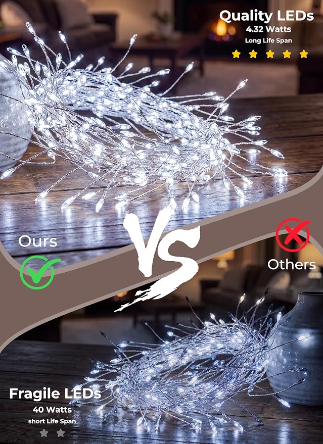 Flowing Fairy Lights Plug in with 14 Modes, 10FT 388LED Twinkle String Lights Indoor, Christmas Tree Lights Indoor Waterproof for Bedroom Christmas Home Room Decor, Cool White
