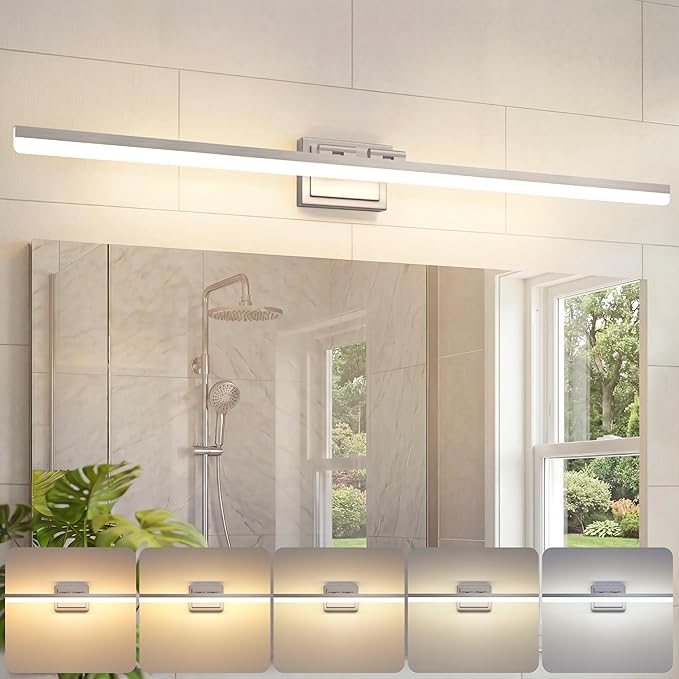 VOLISUN Modern Bathroom Vanity Light 48 inch, Rotatable, 40W Dimmable 5CCT Led Bathroom Light Fixture Over Mirror, Brushed Nickel Bar Vanity Light for Bathrooms Mirror Restroom-ETL Certificated
