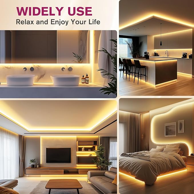 EMITEVER COB LED Strip Lights 3000K 24V, 32.8ft/10m, 5120LEDs, UL Listed | Warm White Tape Light Premium High Density,for Bedroom, Kitchen,Cabinets,360+Lumens/ft,Ra 90+ (Power Supply Sold Separately)