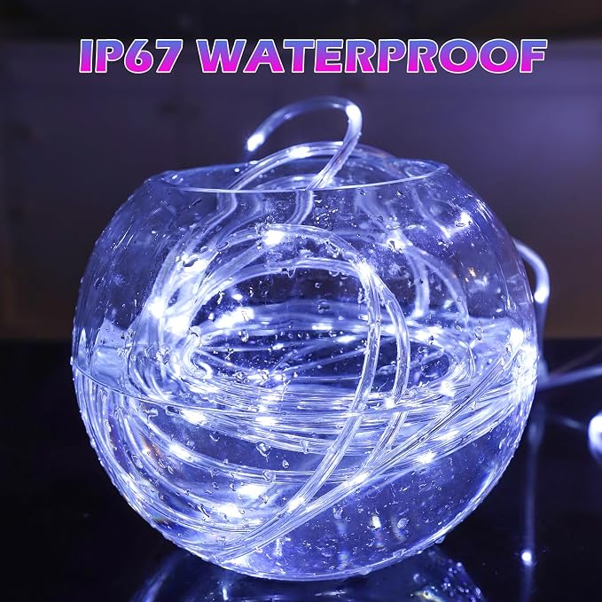 Solar Rope Lights Outdoor Waterproof, 33FT 100LED Outdoor String Lights Clear PVC Tube Fairy Lights, 8 Modes Trampoline Light for Pool Tree Garden Yard Home Camping Wedding Halloween Holiday Decor