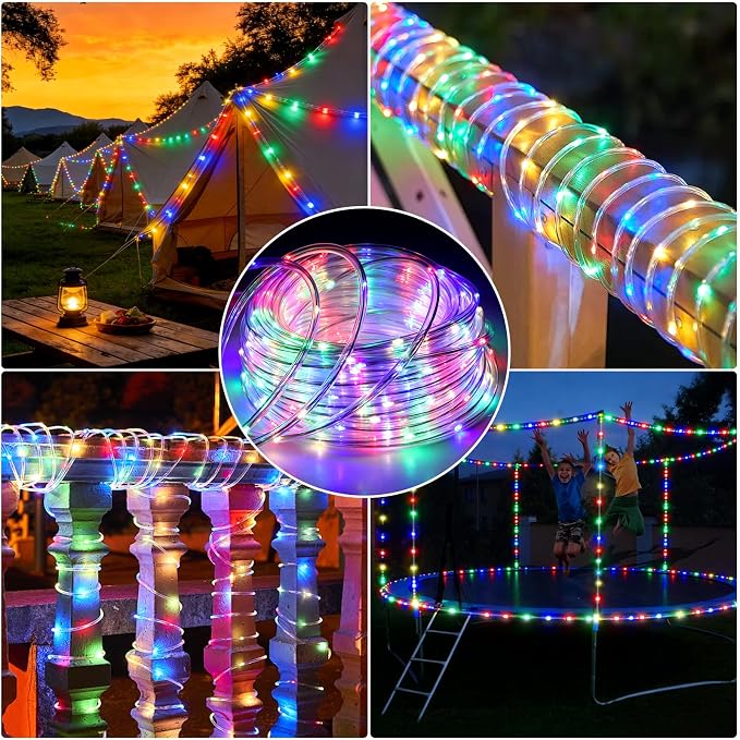 (New) 66FT 240 LED Rope Lights Outdoor, Waterproof LED String Lights with 8 Lighting Modes, Twinkle Tube Lights for Christmas, Garden, Patio, Party, Wedding, Bedroom Decorations (Multicolor)