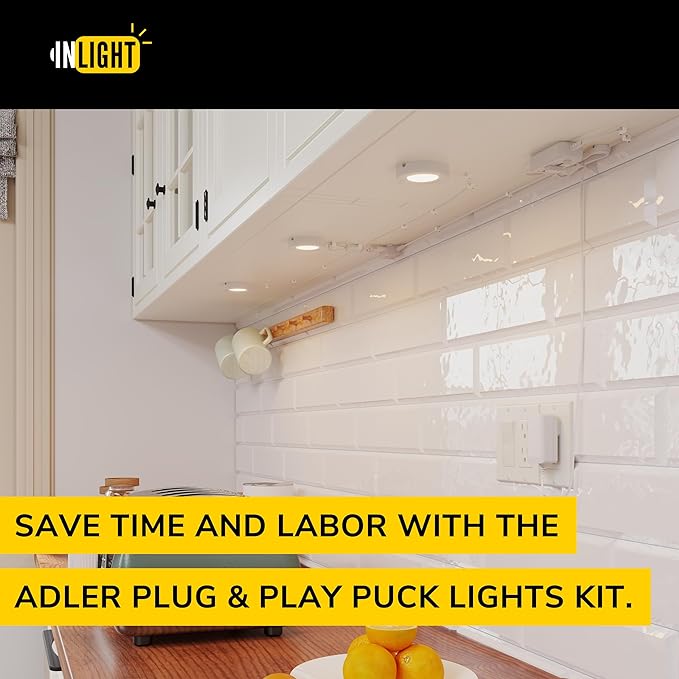 GETINLIGHT 2.75" Under Cabinet LED Puck Lights Kit, Plug-in 12V Set with in-Line Dimmer, 3000K Warm White, Recessed or Surface Mount, ETL Listed, 3-Pack, IN-0102-3-BZ
