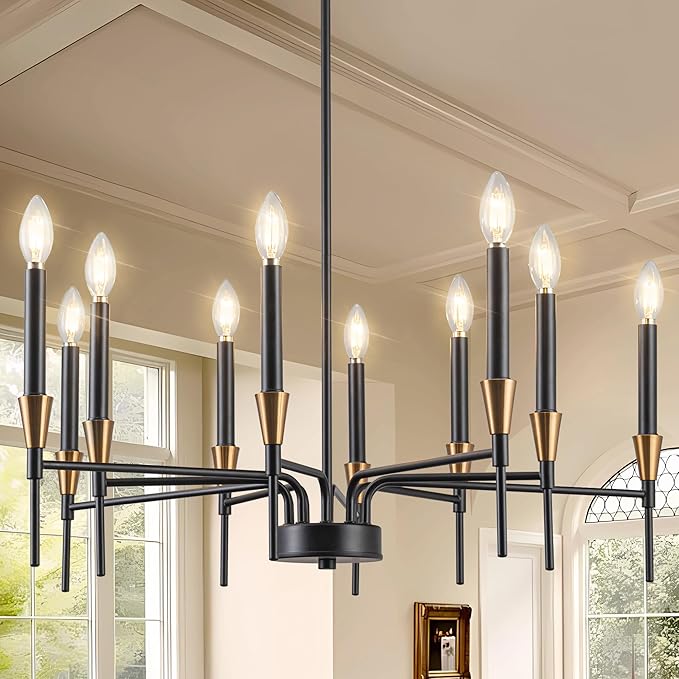 Chandeliers for Dining Room Farmhouse Dining Room Light Fixture 10-Light Black and Gold Chandelier Light Fixture Industrial Black Farmhouse Chandelier for Living Room, Bedroom, Foyer