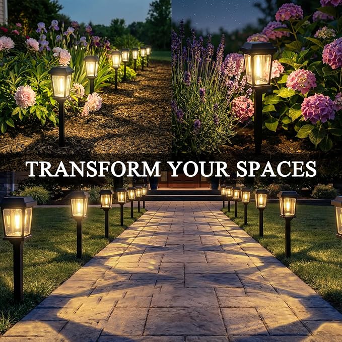 Solar Pathway Lights Outdoor 10 Pack, LED Solar Garden Lights | Auto On/Off Waterproof Solar Lights Outdoor Garden Pathway Lights for Yard Landscape Path Walkway Decorative, Warm White