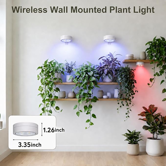 2 Pack Rechargeable Grow Light for Indoor Plants, Cordless Light | Magnetic Plant Lights for Indoor Growing, Full Spectrum LED Lighting with Timer & Remote, Stepless Dimming for Plant Shelf