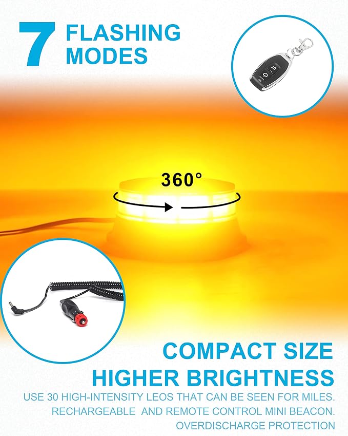 Agrieyes W16R w/Remote Amber LED Beacon Lights, Emergency Strobe | Warning/Strobe Flashing