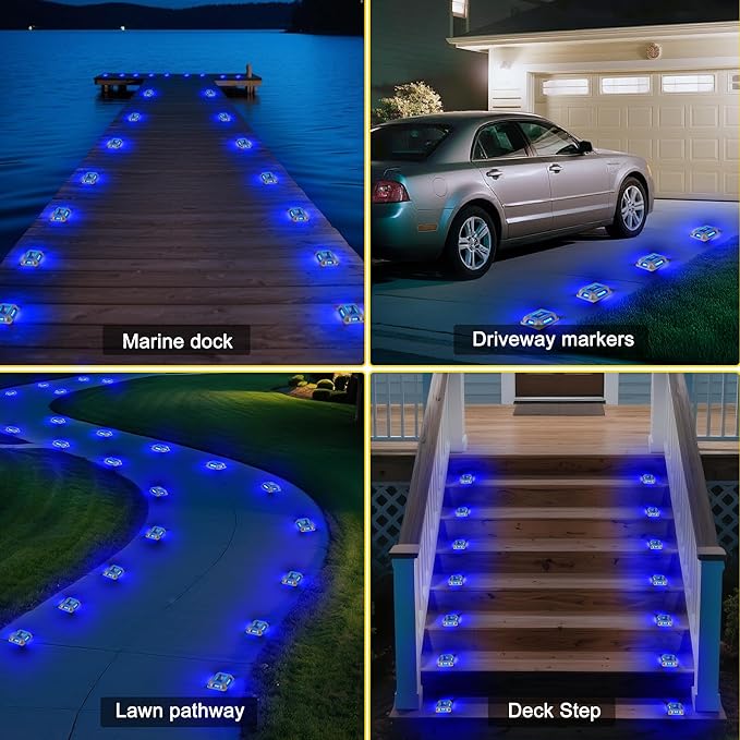 T-SUN Solar Deck Lights, Waterproof 1200mAh Driveway Lights Solar Powered Outdoor 12 LED Aluminum Driveway Dock Lighting Step Lights for Sidewalk Garden Pathway Stair Ground Yard -12 Pack