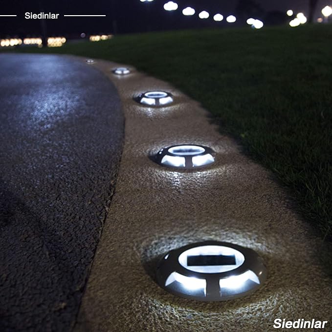 SIEDiNLAR Solar Deck Lights Driveway Dock LED Light Solar Powered Outdoor Waterproof Road Markers for Step Sidewalk Stair Garden Ground Pathway Yard 1 Pack (White)