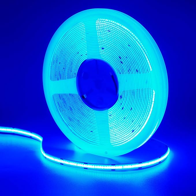 32.8ft/10M 24V COB Blue LED Strip Light 3840LEDs Uniform Glow Dotless IP20 Not Waterproof Flexible LED Tape Lights for DIY Cabinet Bedroom Kitchen Home Decor(No Power Supply)