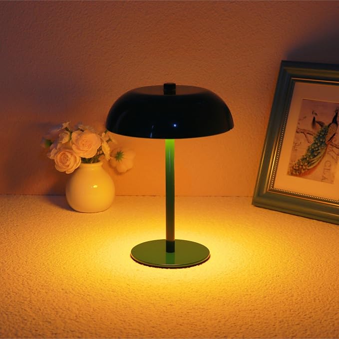 Portable LED Table Lamp, Cordless Dimmable Touch Table Light, Rechargeable Battery Operated Small Lamp with 3 Colors and Brightness Control for Bedroom/Patio/Bar/Coffee Shop (Green)