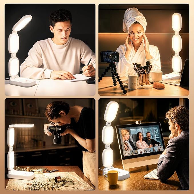 EMART 20W LED 3-Panel Desk Lamp, Dimmable 2700K-6500K for Makeup & Video | Angle-Adjustable for Streaming Beauty ,Foldable & Portable ,Stepless Dimming 1000 Lumens,Soft, Eye-Caring Light
