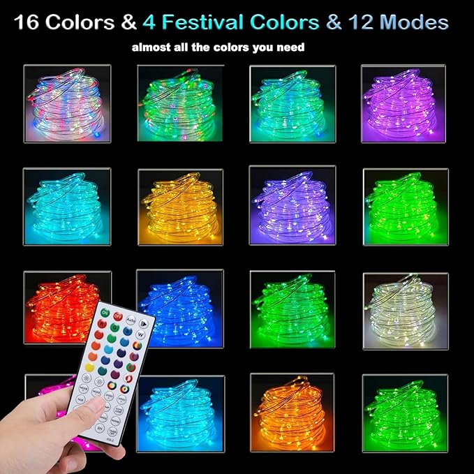 Vigdur 66FT Rope Lights Outdoor, 200 LEDs 20 Color Changing Rope Lights Waterproof with Remote & Timer & 12 Lighting Modes, Outdoor String Lights for Xmas Garden Fence Tree Party