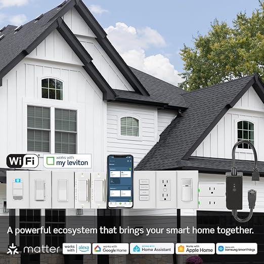 Leviton Decora Smart Switch, Wi-Fi, Works with Matter, Alexa, Google Assistant, Apple Home/Siri & Wired or Wirefree 3-Way, Neutral Wire Required, D315S-1RW, White