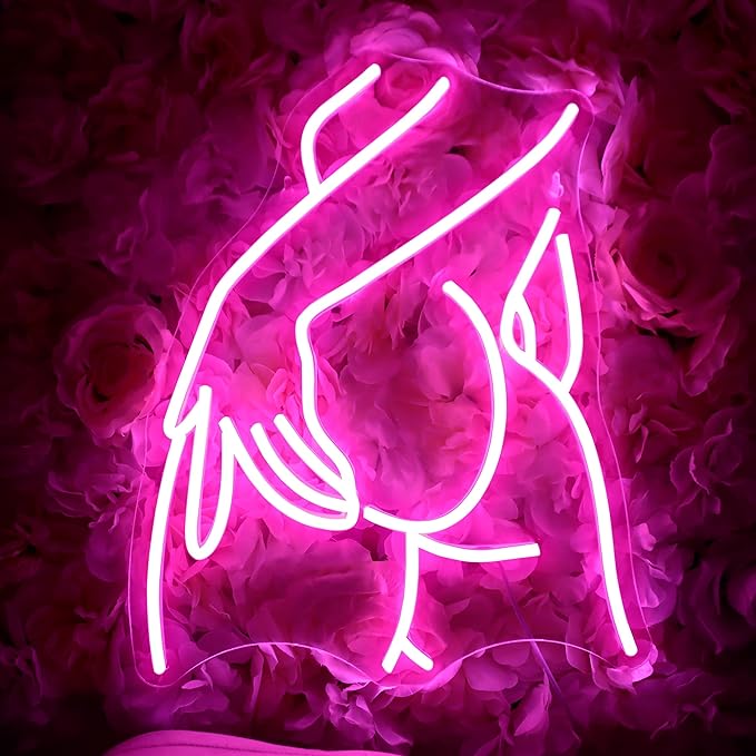 Pretty Ladies Body Neon Sign, Woman Body Neon Light,Lady Buttocks Neon Sign, Aesthetic Pink Ass Line Art Neon Light, USB Powered for Bachelor Club Garage Party Bedroom Bar Shop Logo Business Signs