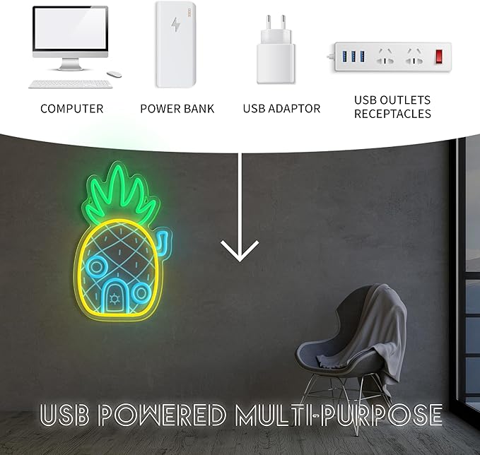 Pineapple House Neon Sign Dimmable Under Sea Pineapple LED Neon Signs for Wall Decor,Ocean Theme Neon Lights Signs for Kids Room Bedroom Decorations Gifts for Kids