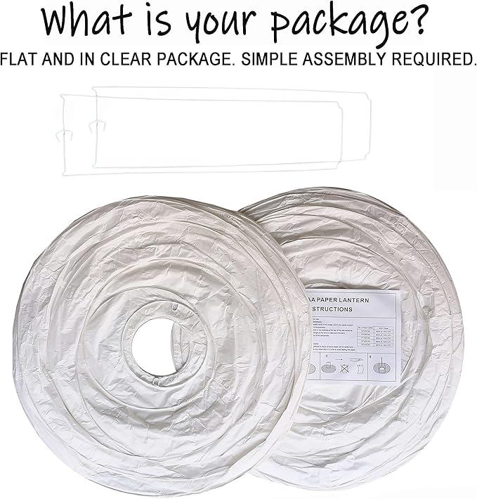 18 inch White Round Paper lantern Lamps, Paper Lamp Shade, Chinese Lantern, Hanging Rice Paper Lampshade for Weddings, Birthdays, Parties and Events (White-18inch-2PCS)