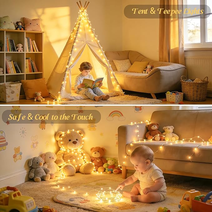 JMEXSUSS USB Fairy Lights for Bedroom,33ft 100 LED Classroom Lights Plug in | Mini Twinkle Lights with Remote,Indoor String Lights for Dorm Girl's Room Birthday Party Decor, Silver Wire, Warm White,Timer