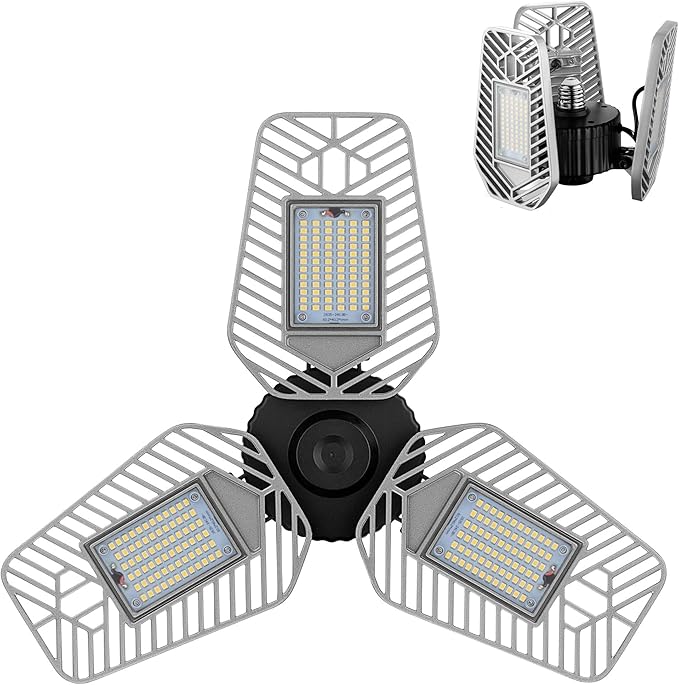 LED Garage Lights, Deformable Ceiling Light 9000 Lumens, 82W CRI 80 Shop Light, Adjustable Garage Lights, Led Lighting (No Motion Activated) (1-Pack)