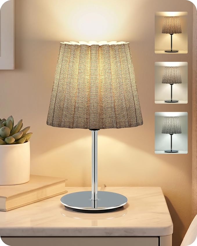 Small Bedside Table Lamp, Dimmable Table Lamp with 3 Adjustable Color Temperatures, Nightstand Lamp with a Dimmable Bulb, E26 Base, for Bedroom, Study, Desk, Gray and Glossy Gray PSH15TL05
