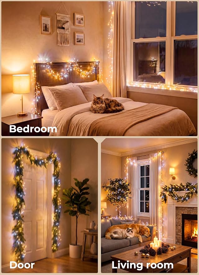 Fairy Lights Plug in for Bedroom Indoor Outdoor | 10FT 200-LED Twinkle String Lights for Wreath Window Wedding Christmas Tree Classroom Party Decor