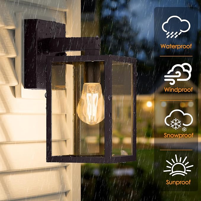 Outdoor Wall Light Fixture, Dark Chocolate Porch Lights, 2 Pack | Waterproof, Anti-Rust, E26 Socket, Exterior Wall Mount Lamps, Front Door Lighting, Outside Patio Sconce Lantern, Garage