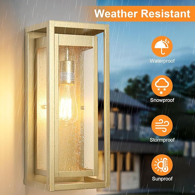 15" Outdoor Wall Lights, Gold Exterior Lighting Fixtures | Large Size, Anti-Rust, Waterproof, Tempered Glass, Easy Installation, Modern & Classic Outdoor Sconces for House Porch Garage