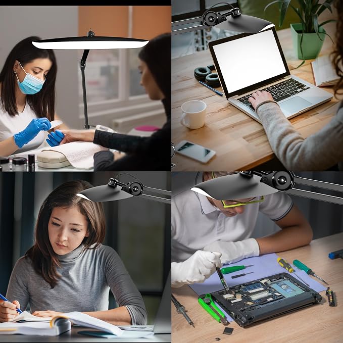 3000 Lumens Adjustable LED Desk Lamp & Task Lamp - Bright, Dimmable Lighting for Office, Crafts, Nails &Salon Hobbies with Clamp (CCT, Black)