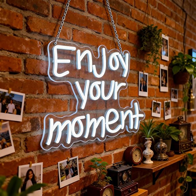 Whfobfe Enjoy Your Moment Neon Sign Led Neon Lights Signs for Wall Decor USB Powered Led for Room Decoration Home Game Room Bar Party Decor