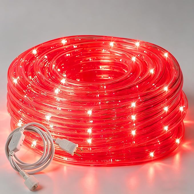 50ft Red Rope Lights, Connectable for Indoor & Outdoor,110V Transparent Flexible Tube Lights,Waterproof LED Rope Lighting For Outside, Deck, Patio, Pool, Camping, Bedroom Decor Landscape Lighting