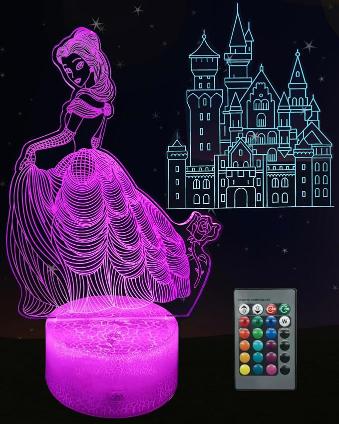 Princess Castle Night Light, 3D Illusion Lamp for Girls, 2 Patterns | 16 Colors Changing, Dimmable, Smart Touch & Remote Control, Bedroom Room Décor, Birthday Christmas Gift Toy for Kid Daughter