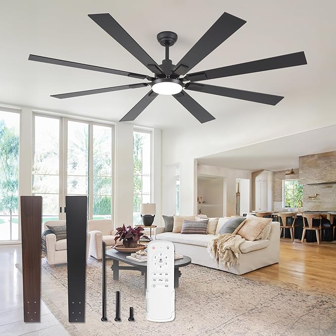 ZMISHIBO 72" Ceiling Fans with Lights for Patio, Living Room, Remote | High CFM Powerful Airflow, Quiet DC Motor, 24W 3 CCT LED, Indoor/Covered Outdoor, Dual-Finish, Damp Rated, Black