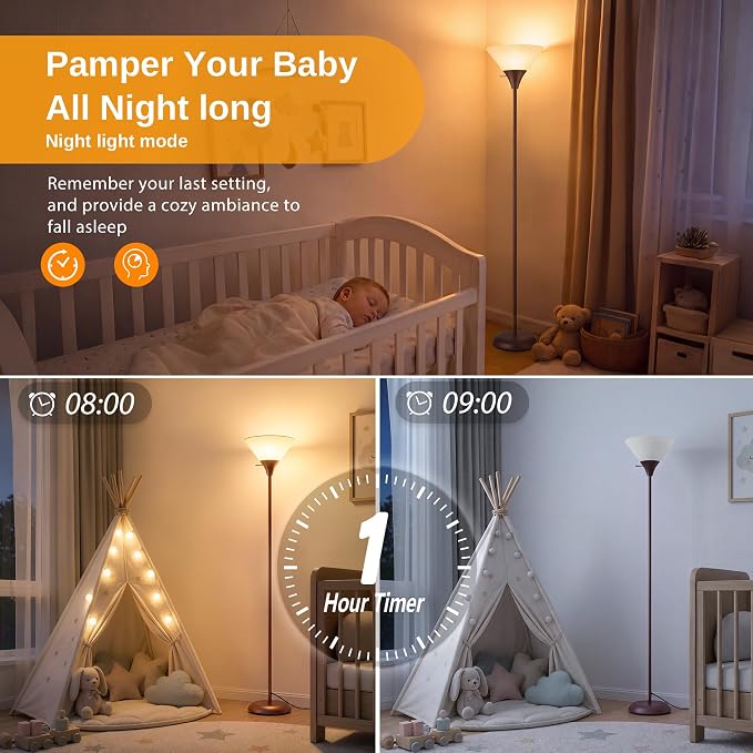 Coucrek Floor Lamp for Living Room, Torchiere Standing Light | Remote Control Stepless Dimmable Brightness & Color Temperature, 9W LED Bulb Included, Tall Lamp for Bedroom, Office, Dorm