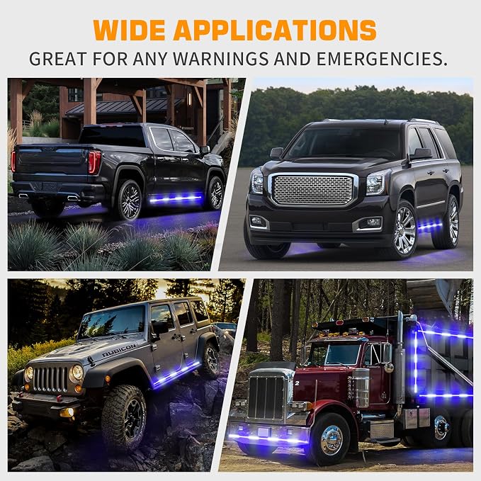 2-Pack 70-inch Blue White Emergency Lights Running Board Lights | 864 LED Hazard Flashing Warning Safety Waterproof Flexible Strobe Light Strip for Vehicles Trucks Pickup