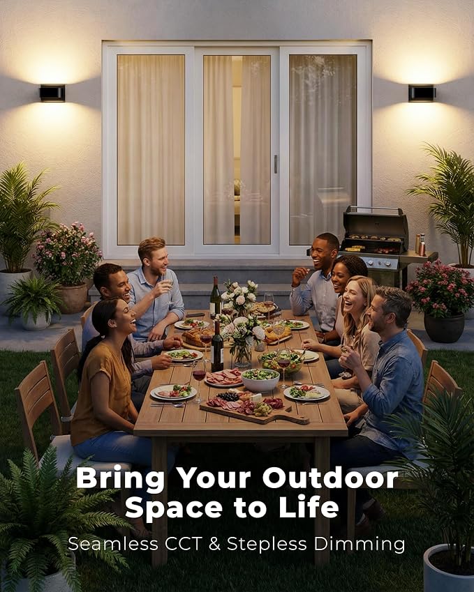 Outdoor Wall Lights, Smart RGB Color Changing Porch Light with App Control, Hardwired Exterior Wall Sconce with Dimmable, Timer & Schedule, IP65 Waterproof for Front Door Garage Patio