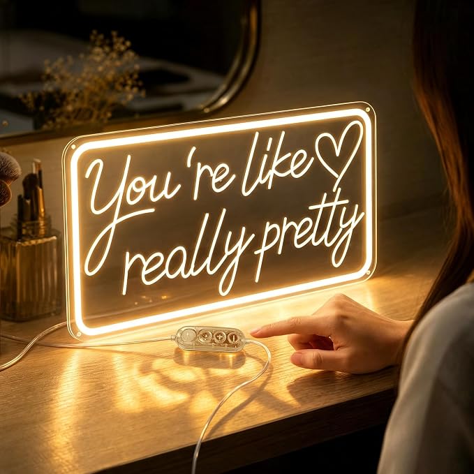 You'Re Like Really Pretty Neon Sign, Warm White Led Neon Signs for Wall Decor,You'Re Like Really Pretty Led Light Sign for Girls Room Vanity Bedroom Offices Decor Boutique Really Her Signs