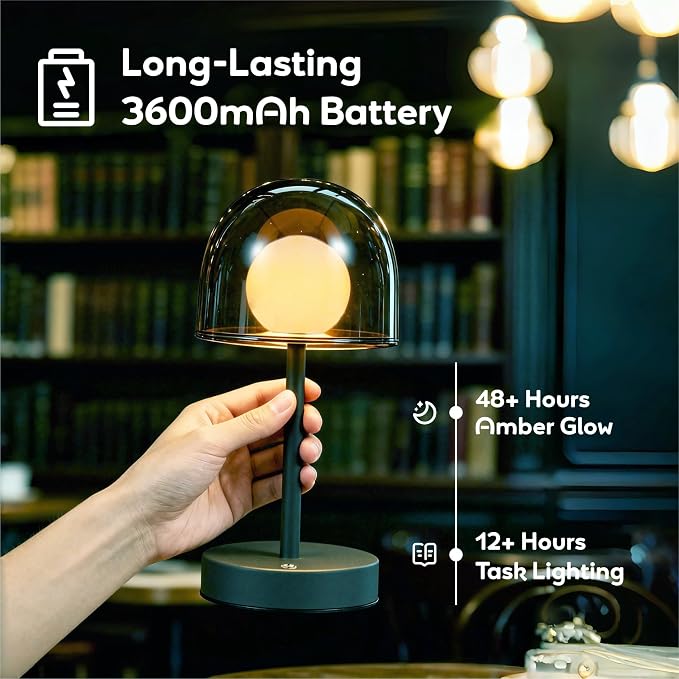 LED Modern Lamp, Small Mushroom Lamp Cordless, Unique Decor Light | Rechargeable Mushroom Desk Lamp Dimmable, IP44 Bathroom Lamp Countertop, Mini Bedside Wireless Lamp for Living Room (Grey)