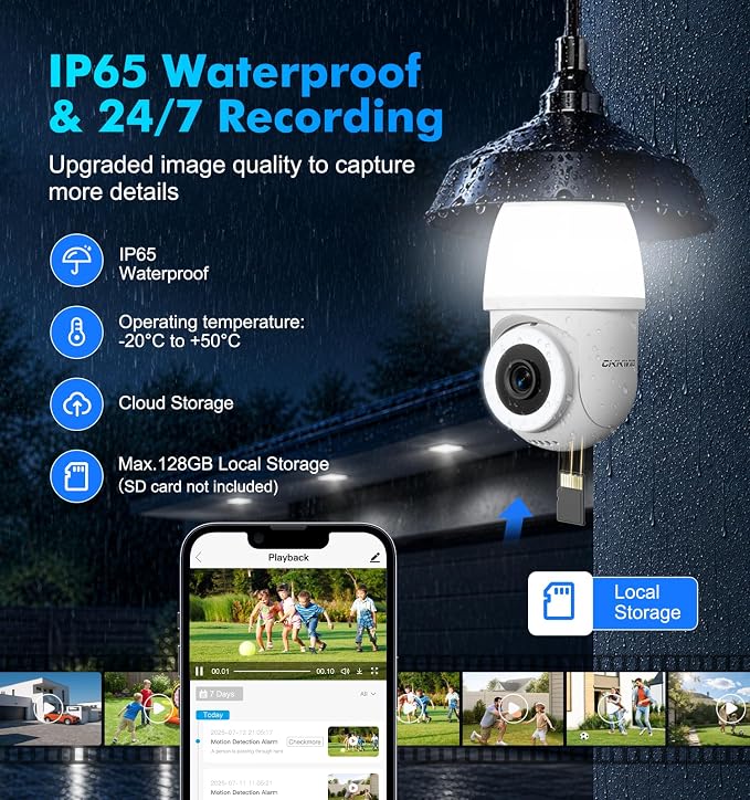 Light Bulb Security Camera,2K 5G & 2.4G WiFi Bulb Cameras for Home Security | Wireless Outdoor Cam with Motion Detection,2-Way Talk,Color Night Vision,Light Socket Security Camera Work with Alexa