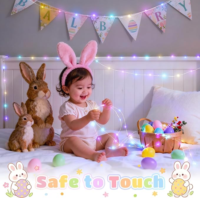 JMEXSUSS 100 LED Easter Fairy Lights Plug in USB Powerd | Pastel Fairy Lights, 8 Modes & Timer, Outdoor & Indoor, Twinkle Lights for Bedroom Girl's Room Fireplace Easter Decorations