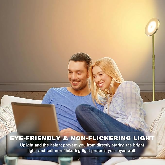 Floor Lamp, Upgraded 40W 4000LM Super Bright Torchiere LED Floor Lamps for Living Room, Stepless Dimmable Color Temperature 2700K-6500K with Remote & Touch Control, Standing Light (40W Brushed Gold)