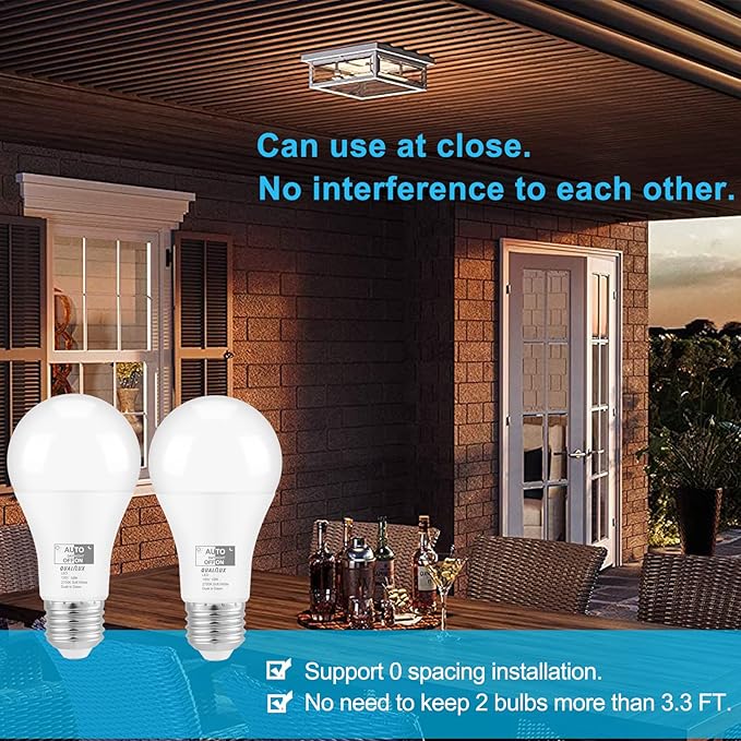 Dusk to Dawn Light Bulbs, Auto On/Off Light Sensing LED Bulbs Outdoor, Soft White, A19 2-Pack, 12W 1000LM 75W Equivalent, HQ-H021