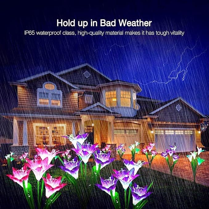 SOLARBABY Solar Lights Outdoor - Lily Flower Solar Garden Lights, 6 Pack Lights Outdoor Waterproof Multicolor Changing LED Flower with Bigger Lily for Patio Yard Pathway Balcony Outdoor Décor