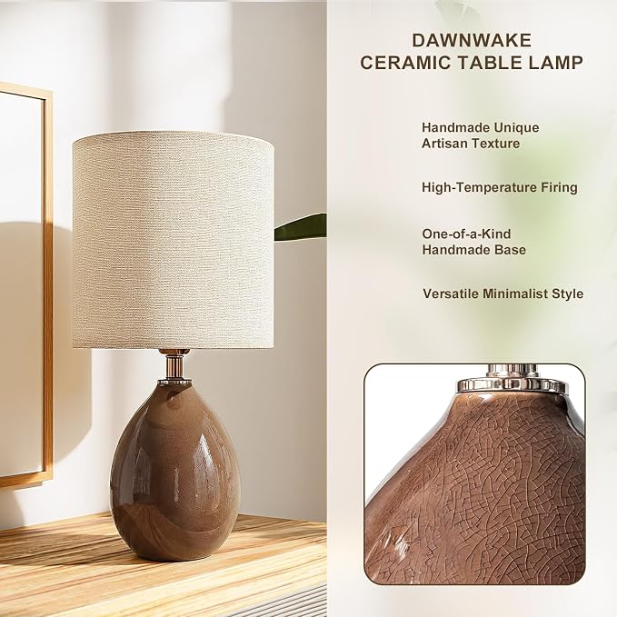 18.5" Table Lamp Set of 2 for Living Room Bedroom, Bedside Lamps for Night Stands, Desk Nightstand Lamp Dimmable, Modern Linen Cream Ceramic Lamps (Coffee)