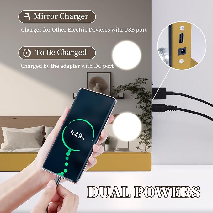 Vanity Mirror with Lights 23.6''x20.5'' Makeup Mirror with Lights Lighted Up Mirror with Dimmable Bulbs,3 Color Lighting Modes,USB Charging Port Touch Control Design Gifts for Women Gold