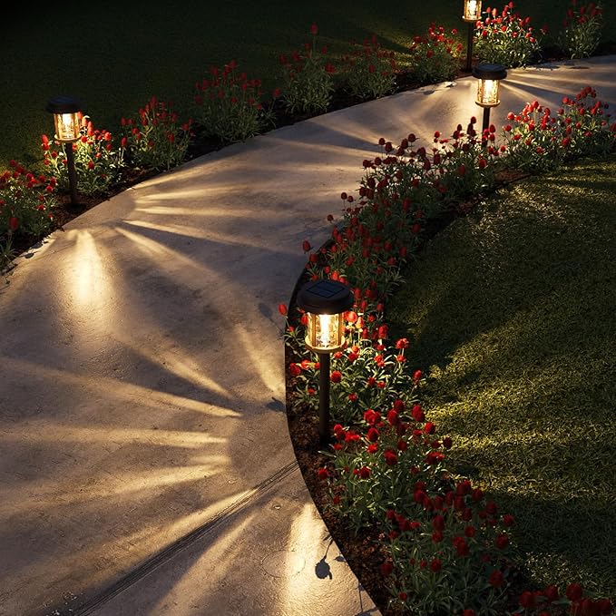 XMCOSY+ Solar Lights Outdoor Pathway, Solar Garden Lights, 20 LM Warm White Solar Powered Waterproof Landscape Lighting for Path Yard Driveway Walkway Sidewalk Lawn Lights