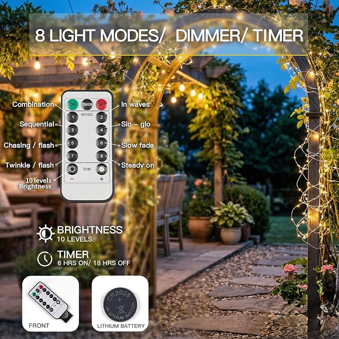 Fairy Lights Battery Operated 33ft 100 LED String Lights Remote | Battery Operated, Copper Wire, Twinkle Lights, Indoor,Outdoor, Wedding,Christmas