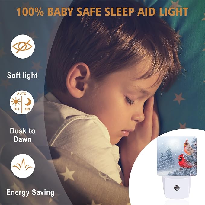Night Lights Plug into Wall, Cardinal Night Light with Dusk to Dawn Smart Sensor for Bedroom Bathroom Hallway Kitchen, Led Nightlights for Boys Girls Women Men