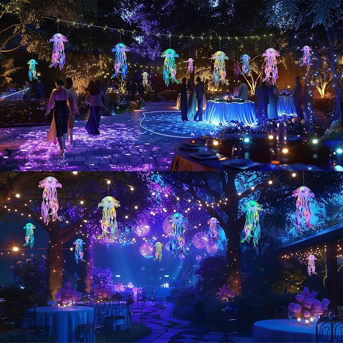 Jellyfish Decor - 10 Pcs Light Up Jellyfish Lanterns, Hanging Jelly Fish Decorations for Mermaid Birthday Decorations & Under The Sea Party Decorations, Ocean Themed Supplies Gifts