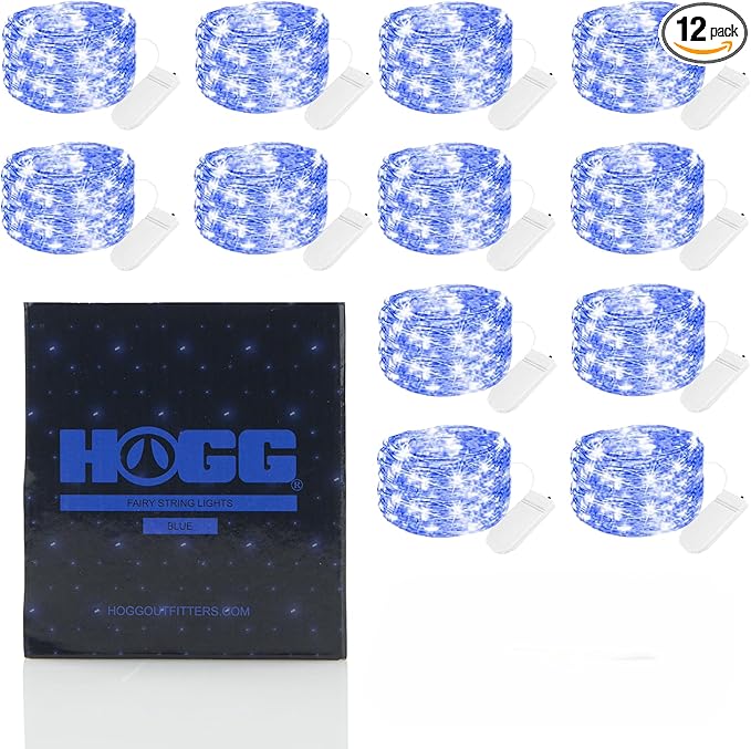 Hogg 12 Pack LED Fairy Lights - 7 ft, Centerpiece Table Decorations for Party, Small LED Lights Battery Operated, Center Pieces Decoration for Table, Battery Powered Firefly Fairylights, Blue